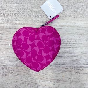 NWT COACH pink heart shaped coin purse